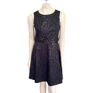 STUDIO M Animal Print Retro Style Cocktail Dress in Black Metallic  SZ 6